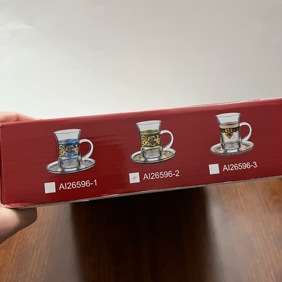 Alpine Cuisine Tea Glass Set With Saucer Gold/Green Design 12 Pc - Picture 4 of 16